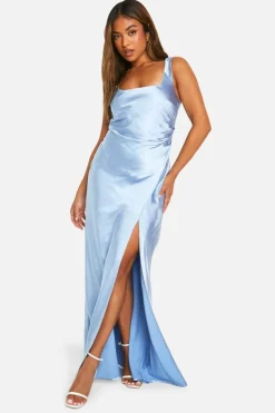 Maxi Dresses*boohoo Petite Bridesmaid Satin Square Neck Maxi Dress blue