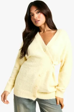Cardigans*boohoo Petite Brushed Asymmetric Button Detail Cardigan butter