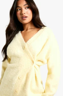Cardigans*boohoo Petite Brushed Asymmetric Button Detail Cardigan butter