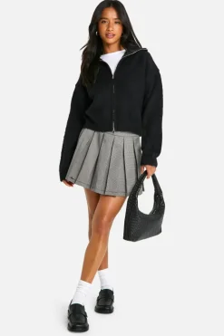 Cardigans|Jumpers & Cardigans*boohoo Petite Brushed Knit Zip Through Cardigan black