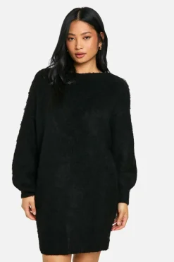 Jumper Dresses|Jumper Dresses*boohoo Petite Brushed Low Back Oversized Jumper Dress black