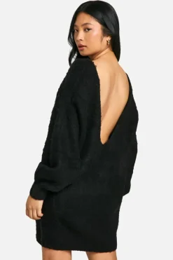Jumper Dresses|Jumper Dresses*boohoo Petite Brushed Low Back Oversized Jumper Dress black