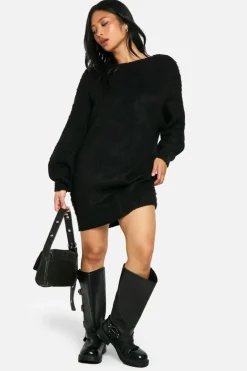 Jumper Dresses|Jumper Dresses*boohoo Petite Brushed Low Back Oversized Jumper Dress black