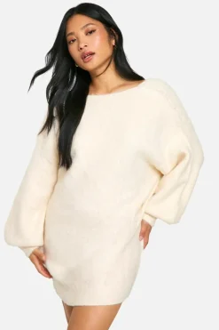 Jumper Dresses|Jumper Dresses*boohoo Petite Brushed Low Back Oversized Jumper Dress cream