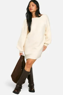 Jumper Dresses|Jumper Dresses*boohoo Petite Brushed Low Back Oversized Jumper Dress cream
