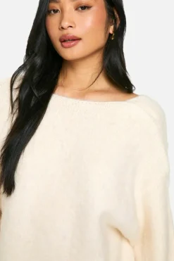Jumper Dresses|Jumper Dresses*boohoo Petite Brushed Low Back Oversized Jumper Dress cream