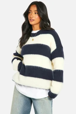 Oversized Jumpers|Jumpers*boohoo Petite Brushed Striped Oversized Knitted Jumper navy