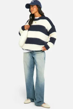 Oversized Jumpers|Jumpers*boohoo Petite Brushed Striped Oversized Knitted Jumper navy