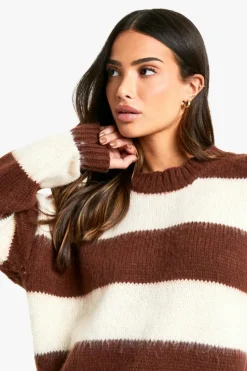 Oversized Jumpers|Jumpers*boohoo Petite Brushed Striped Oversized Knitted Jumper chocolate