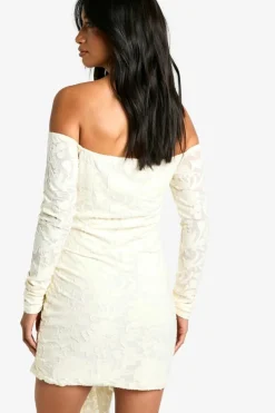 Wrap Dresses|Bodycon Dresses*boohoo Petite Burnout Bardot Twist Wrap Mini Dresss ivory