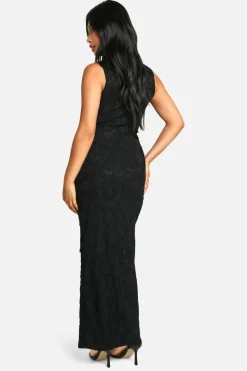 Maxi Dresses*boohoo Petite Burnout Floral Tie Twist Maxi Dress black
