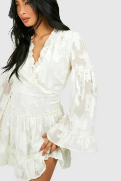 Skater Dresses*boohoo Petite Burnout Frill Mini Dress ivory