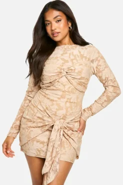 Wrap Dresses|Bodycon Dresses*boohoo Petite Burnout Twist Wrap Mini Dress camel