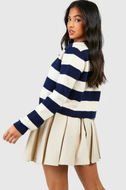 Cardigans|Jumpers & Cardigans*boohoo Petite Button Detail Stripe Cardigan navy