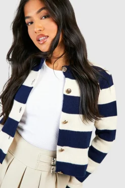 Cardigans|Jumpers & Cardigans*boohoo Petite Button Detail Stripe Cardigan navy