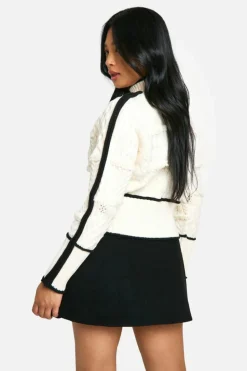 Jumpers|Jumpers & Cardigans*boohoo Petite Cable Knit Contrast Detail High Neck Jumper cream