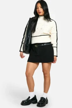 Jumpers|Jumpers & Cardigans*boohoo Petite Cable Knit Contrast Detail High Neck Jumper cream