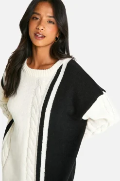 Jumper Dresses|Jumper Dresses*boohoo Petite Cable Knit Panel Detail Jumper Dress cream