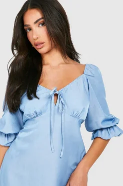 Smock Dresses*boohoo Petite Chambray Tie Front Mini Dress blue