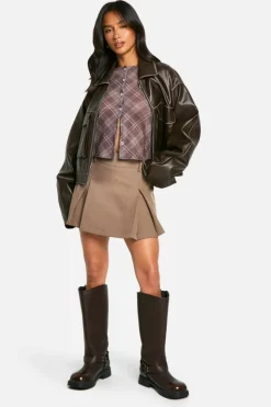 Cardigans*boohoo Petite Check High Neck Cardigan brown
