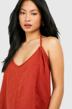 Smock Dresses*boohoo Petite Cheesecloth Mini Dress terracotta