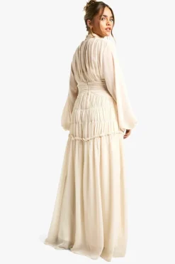 Maxi Dresses*boohoo Petite Chiffon High Neck Gathered Detail Maxi Dress ivory