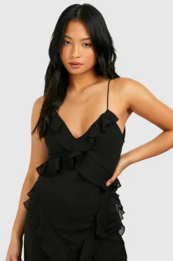 Maxi Dresses*boohoo Petite Chiffon Ruffle Maxi Dress black