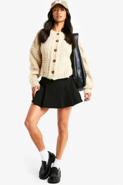 Cardigans*boohoo Petite Chunky Basket Stitch High Neck Knitted Cardigan stone