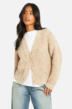 Cardigans*boohoo Petite Chunky Knit Cardigan stone