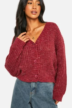 Cardigans|Knitwear*boohoo Petite Chunky Knit Cardigan burgundy
