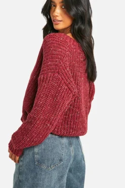 Cardigans|Knitwear*boohoo Petite Chunky Knit Cardigan burgundy