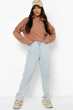 Jumpers|Up To 80% Off Winter Warmers*boohoo Petite Chunky Rib Half Zip Jumper camel
