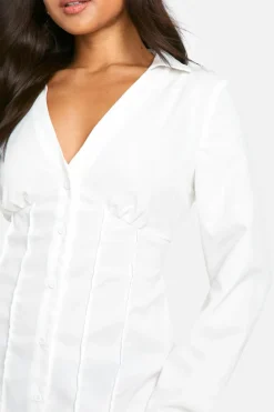 Shirt Dresses*boohoo Petite Cinched Shirt Dress white