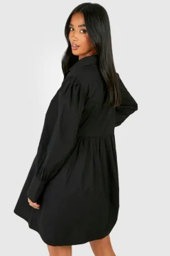 Smock Dresses*boohoo Petite Collared Cotton Swing Smock black