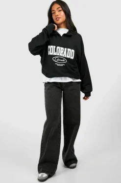 Sweatshirts|Hoodies & Sweatshirts*boohoo Petite Colorado Half Zip Sweatshirt black