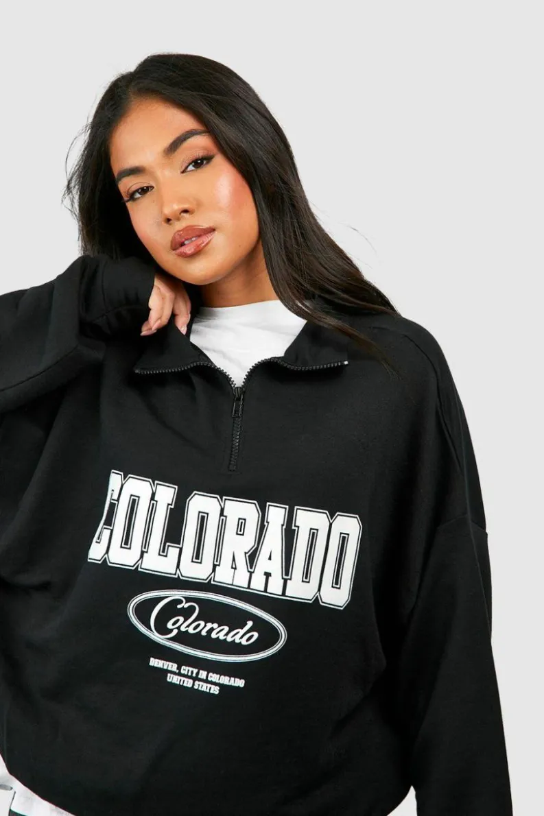 Sweatshirts|Hoodies & Sweatshirts*boohoo Petite Colorado Half Zip Sweatshirt black