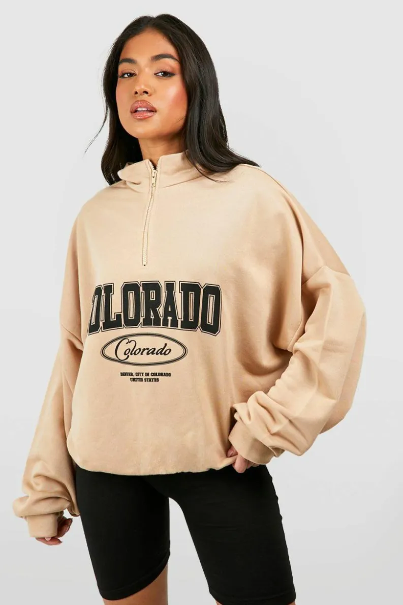 Sweatshirts|Hoodies & Sweatshirts*boohoo Petite Colorado Half Zip Sweatshirt stone
