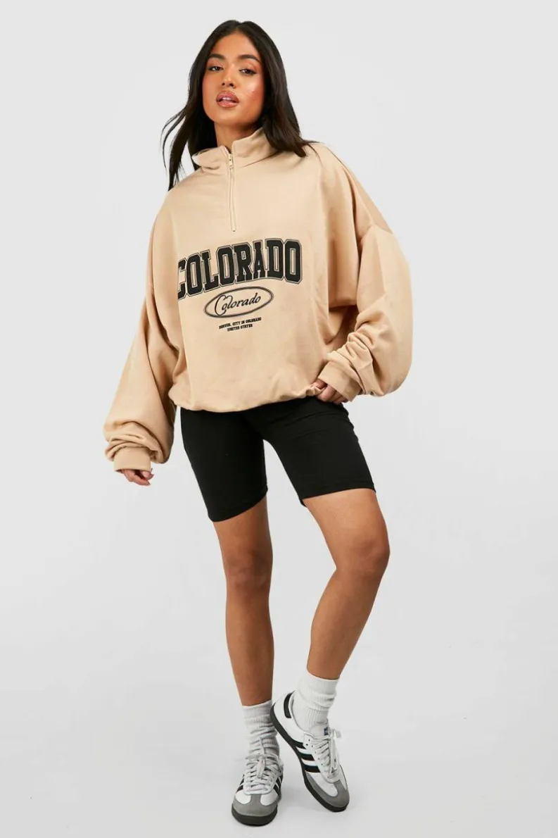 Sweatshirts|Hoodies & Sweatshirts*boohoo Petite Colorado Half Zip Sweatshirt stone