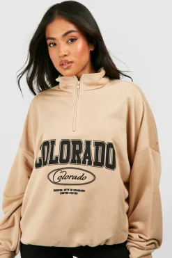 Sweatshirts|Hoodies & Sweatshirts*boohoo Petite Colorado Half Zip Sweatshirt stone