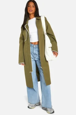 Up To 80% Off Winter Warmers|Trench Coats*boohoo Petite Contrast Binding Detail Trench Coat green