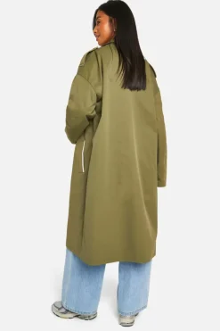 Up To 80% Off Winter Warmers|Trench Coats*boohoo Petite Contrast Binding Detail Trench Coat green