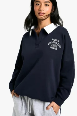 Sweatshirts|Hoodies & Sweatshirts*boohoo Petite Contrast Collar Embroidered Oversized Sweatshirt navy