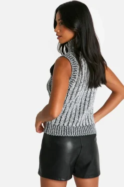 Cardigans*boohoo Petite Contrast Rib Sleeveless Zip Through Knitted Top grey