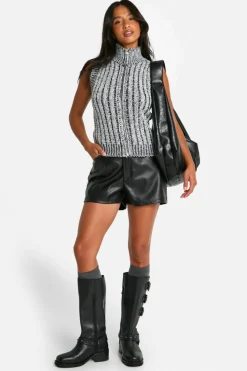 Cardigans*boohoo Petite Contrast Rib Sleeveless Zip Through Knitted Top grey