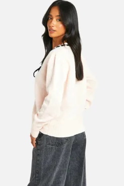 Cardigans*boohoo Petite Contrast Ribbon Knitted Cardigan light pink