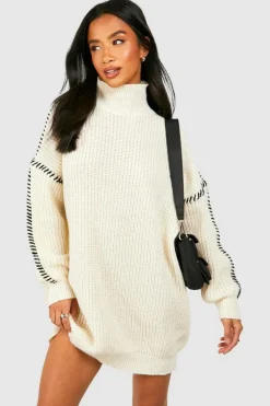 Jumper Dresses|Jumper Dresses*boohoo Petite Contrast Stitch Jumper Dress cream