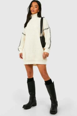 Jumper Dresses|Jumper Dresses*boohoo Petite Contrast Stitch Jumper Dress cream