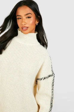 Jumper Dresses|Jumper Dresses*boohoo Petite Contrast Stitch Jumper Dress cream