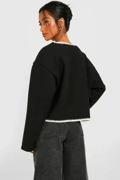 Up To 80% Off Winter Warmers*boohoo Petite Contrast Stitch Wool Look Boxy Jacket black