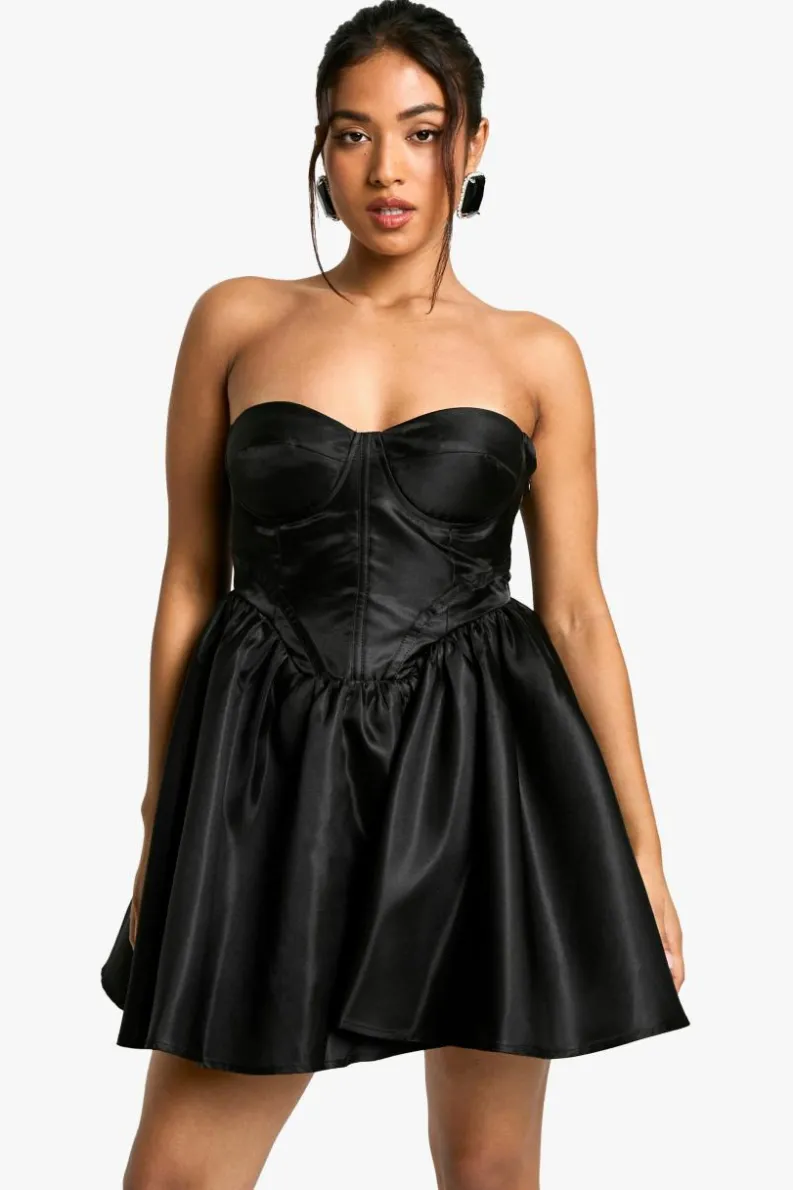 Skater Dresses|Mini Dresses*boohoo Petite Corset Lace Up Mini black